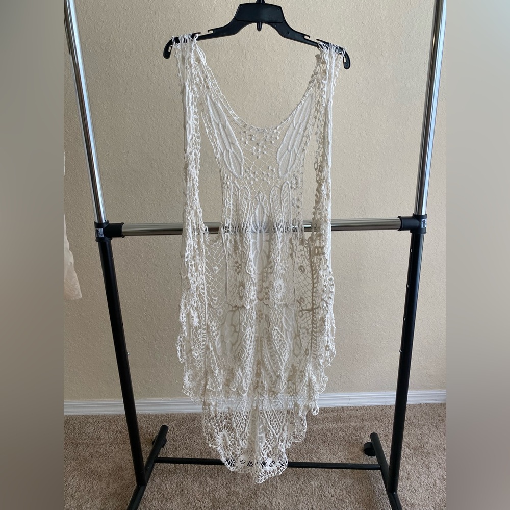 Crochet kimono bikini cover up